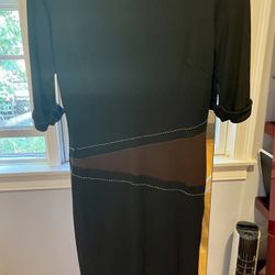 NWOT ABS By Allen Schwartz Colorblock Black Brown MIDI Dress, Size L