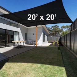 New $65 Square 20x20’ XXL Sun Shade Sail Outdoor Top Cover 95% UV Block 185GSM, Include Ropes