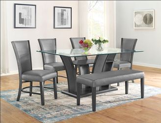 Glass Top Dining Table Set with Chairs and Bench