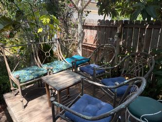 Metal chairs set of 3 with cushions and table