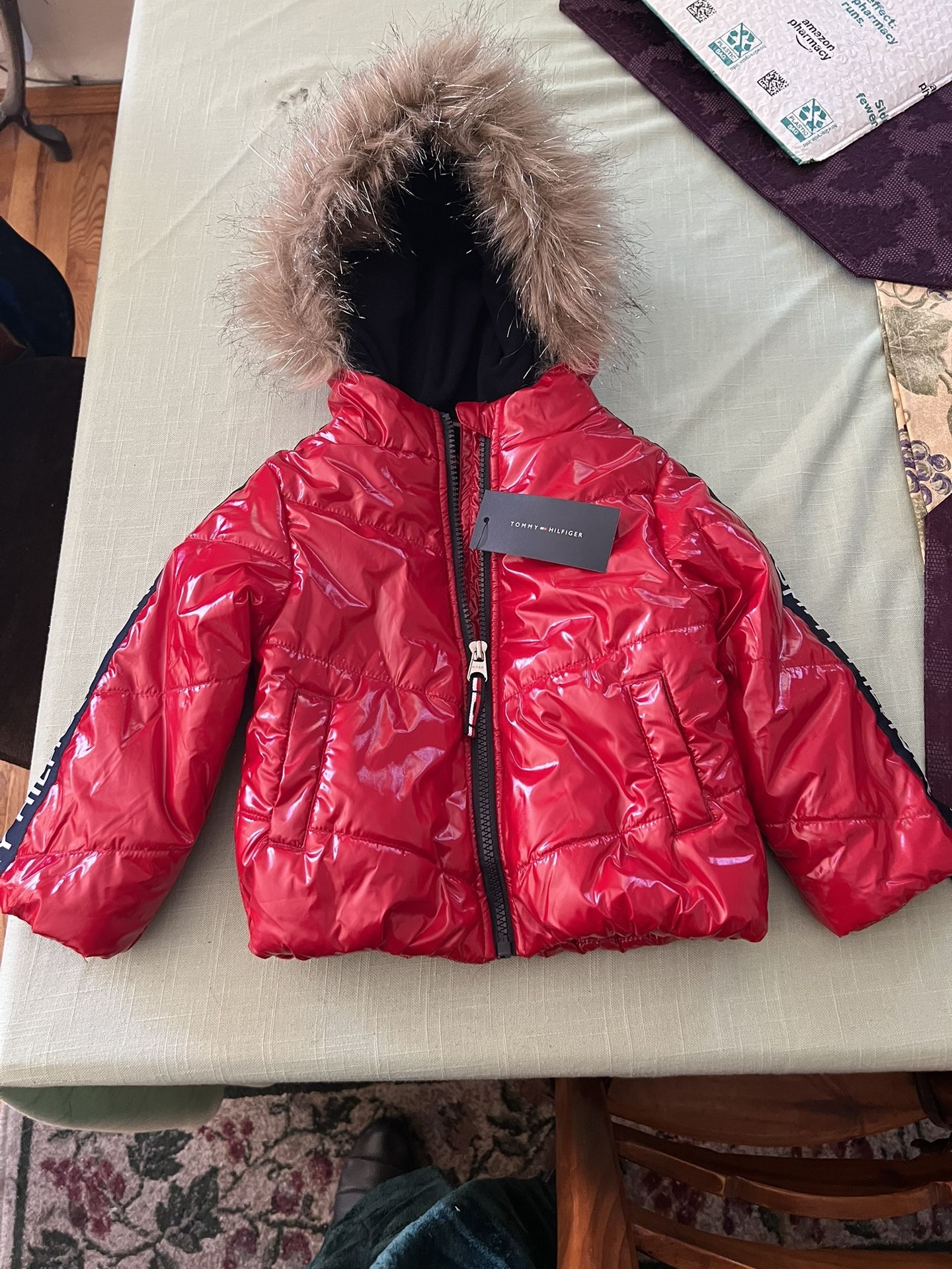Tommy Hilfiger Baby Girls High-Shine Chevron Logo Puffer Jacket -18 months