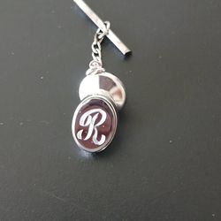 Vintage Tie Tac Stainless Steel Letter R Initial 