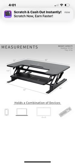 VIVO Black Height Adjustable Standing Desk Monitor Riser Tabletop Sit to Stand
