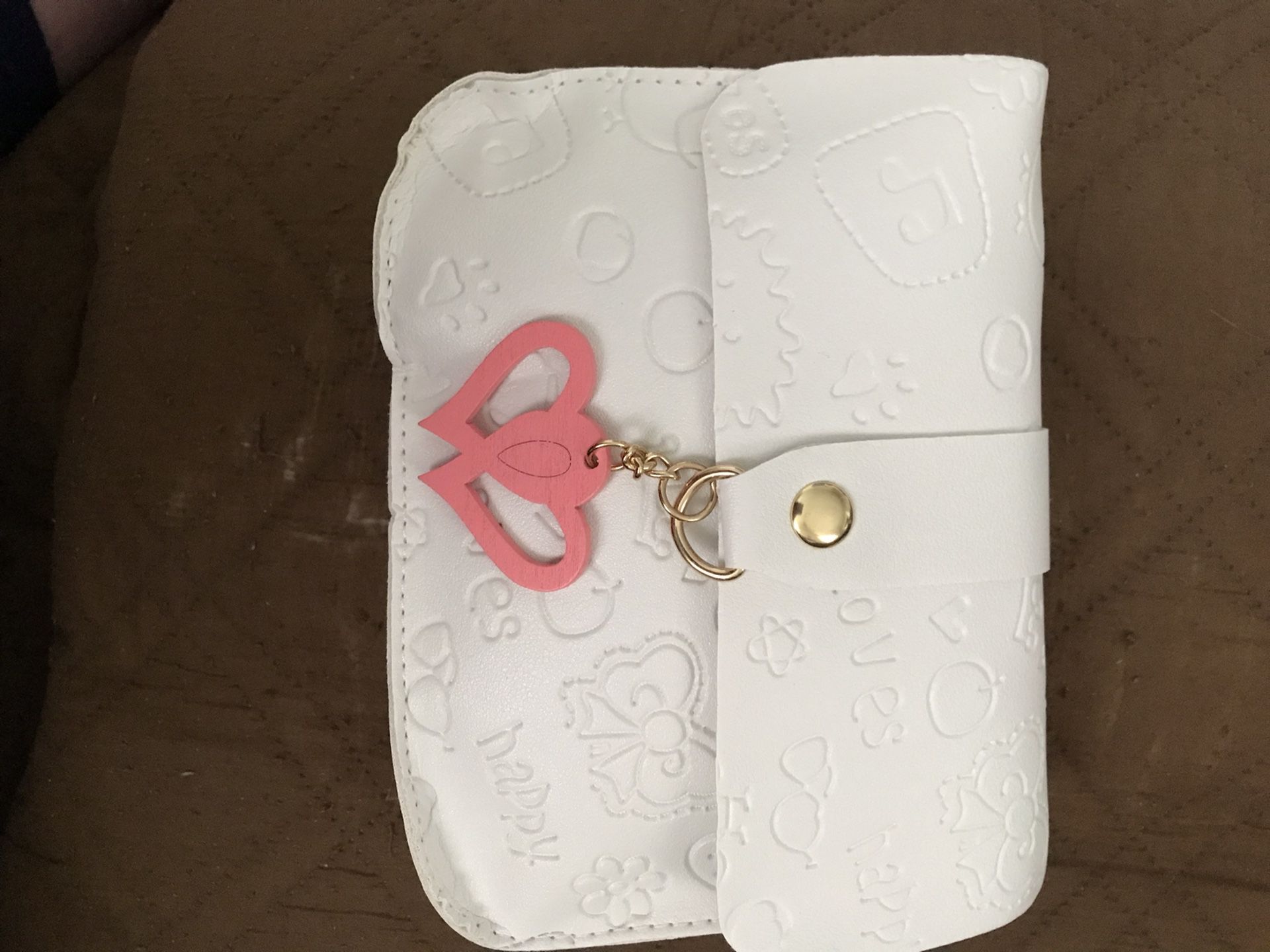 New White Purse With Pink Hearts On Front 