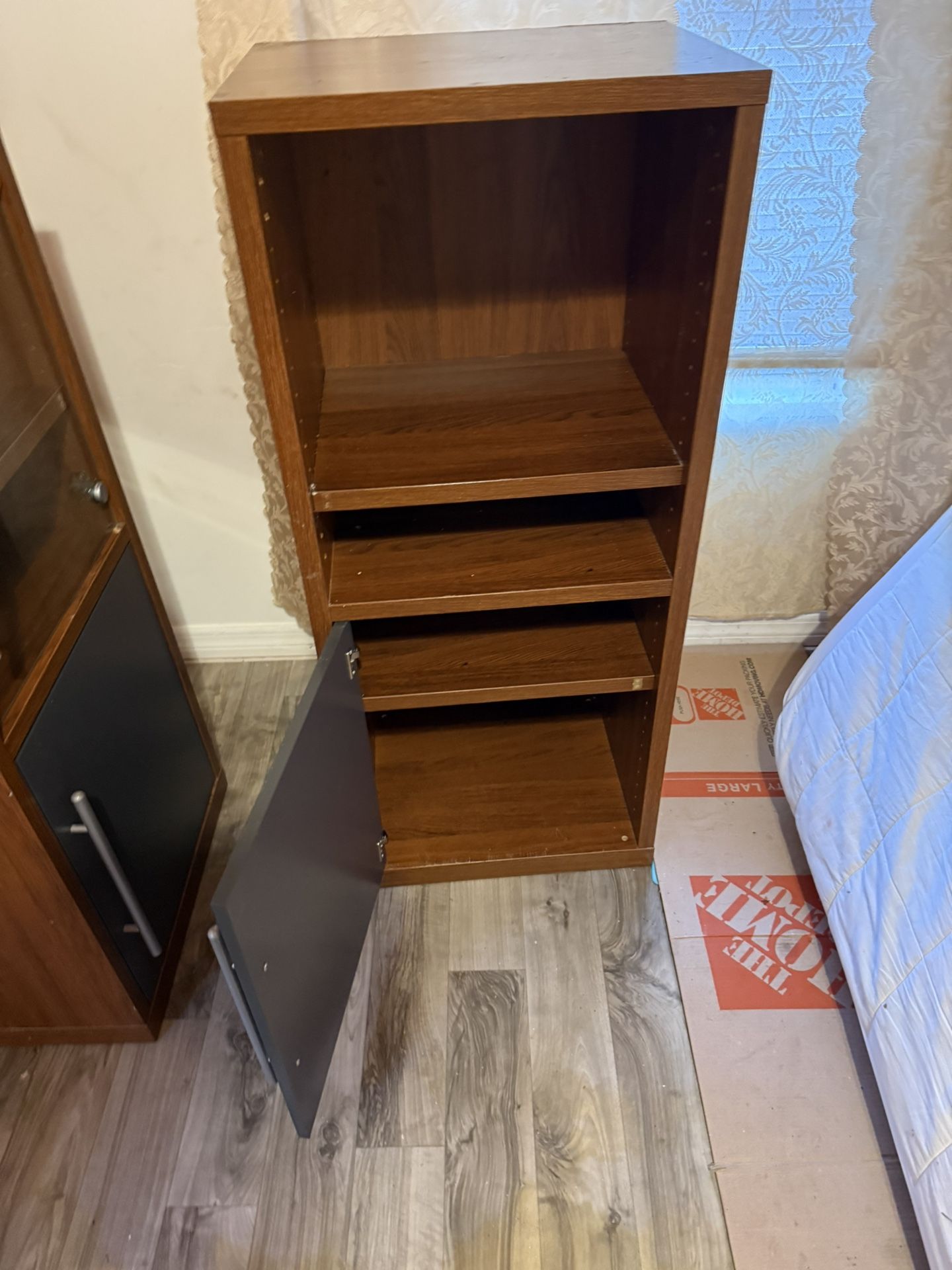 Pair Of Wood Cabinets With Shelves
