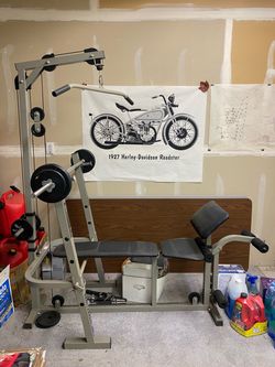 Weight Bench with Lat Pulldown and Barbell