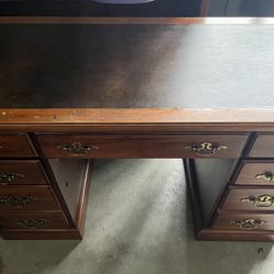 Solid Wood Bankers Desk Leather Top