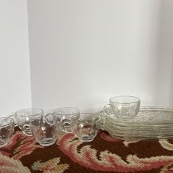 Hazel Atlas Informal Teardrop Glass Luncheon Plate & Cup Pressed Hospitality 