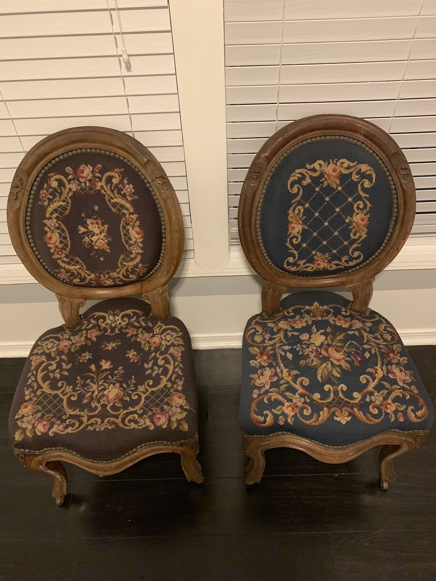 Antique Victorian mahogany needle point parlor chairs