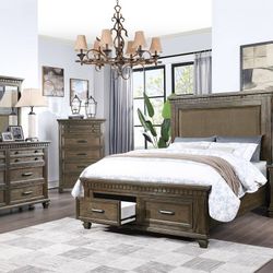 Brand Wood Storage Queen Rustic Bedroom Set 5 Piece 