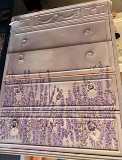 French Provincial Lavender Floral Tall Dresser