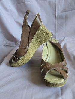 Andrea Brown Leather Slingback Platform Wedge Sandals (Size 10 US / 40-41 EUR)