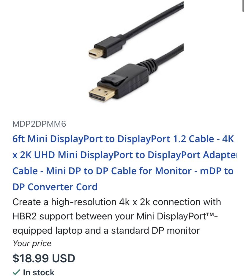 DisplayPort Cable For MacBook, 6ft/1.8m
