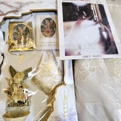 1998 Girls Size 10 Baptism Dress with Headband, Tights, and Candle Set