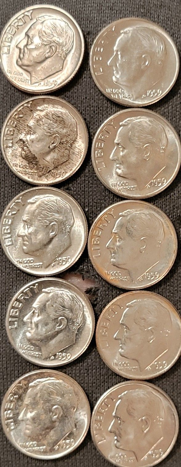Lot of 10--1959P Silver Roosevelt Dimes