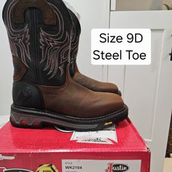 Justin Steel Toe Work Boots Size 9D