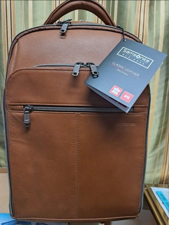 Samsonite-Classic Leather Backpack (Cognac)