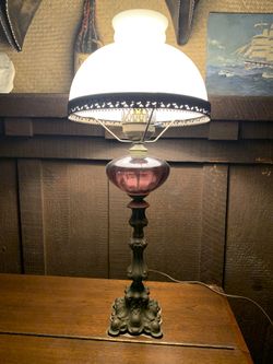 Antique Amethyst Handblown Glass Electrified Gas Lamps ( A Rare Matching Pair)