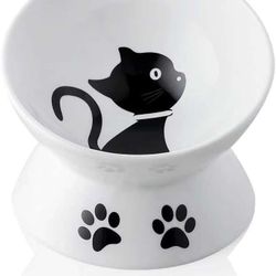 Sweejar Raised Cat Bowl for Dry Wet Cat Food, Ceramic Elevated Pet Bowl Cat Dish, Protect Cat's Spine, Stress Free, Slanted Design for Cat Easy Eating