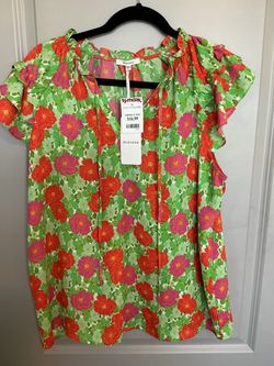Pleione Floral Flutter Sleeve Blouse Size XL