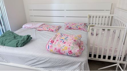 IKEA bed with storage (6) and back panel