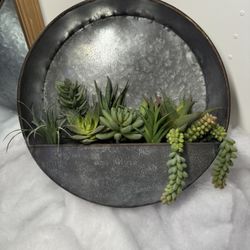 Faux Succulents In Metal Planter 