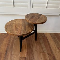World Market Wood And Black Metal Multi Level End Table