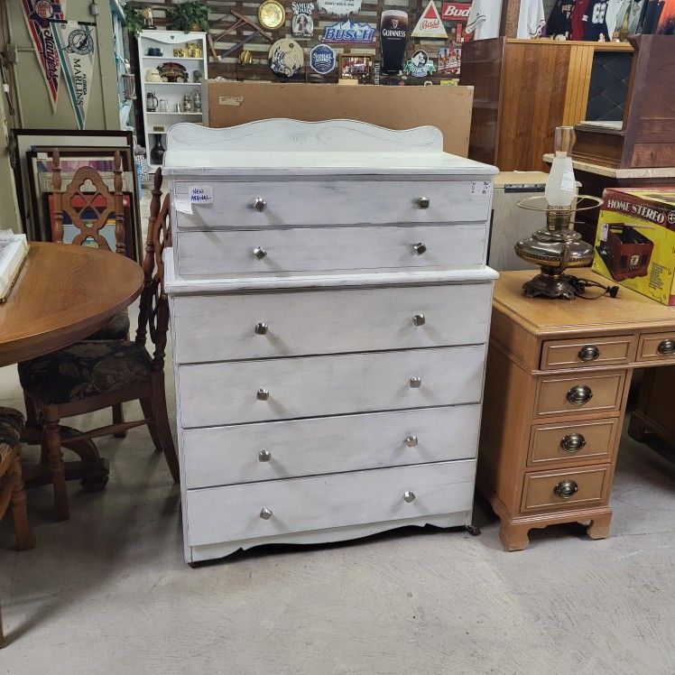 Painted, Distressed Antique/ Vintage Chest Of Drawers (Tall Dresser)