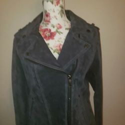 BCBG Generation Womens 100% Suede Jacket Charcoal Dark Gray Motorcycle sz L NEW