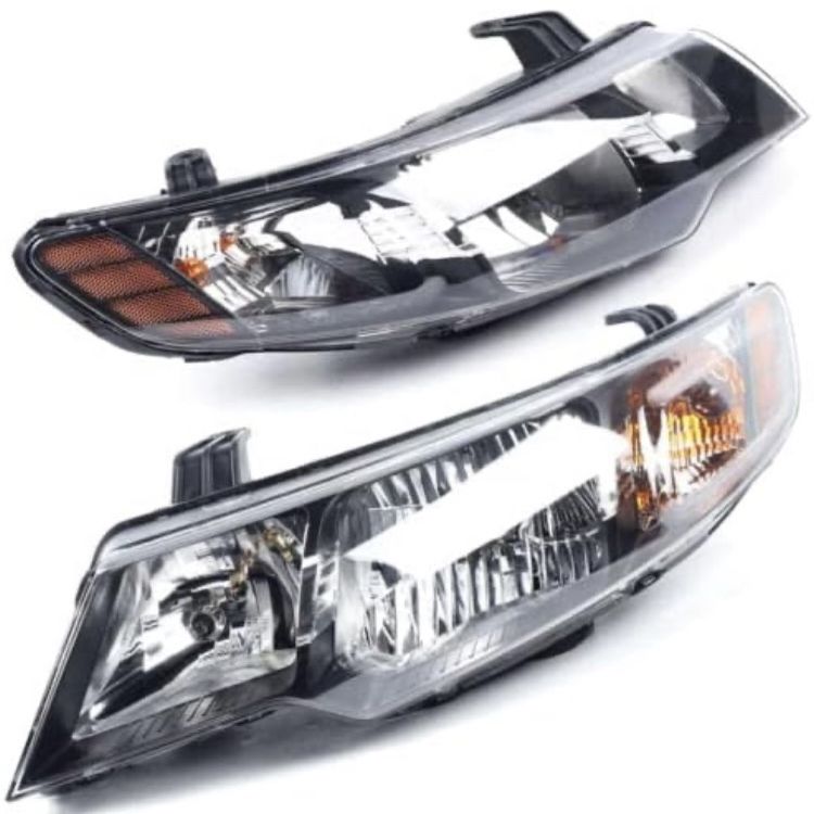 Front Headlight For Kia Forte 2010 2011 2012 2013 Halogen Clear Lens Black Headlights, 921011M030, 921011M230 (Driver + Passenger Side)