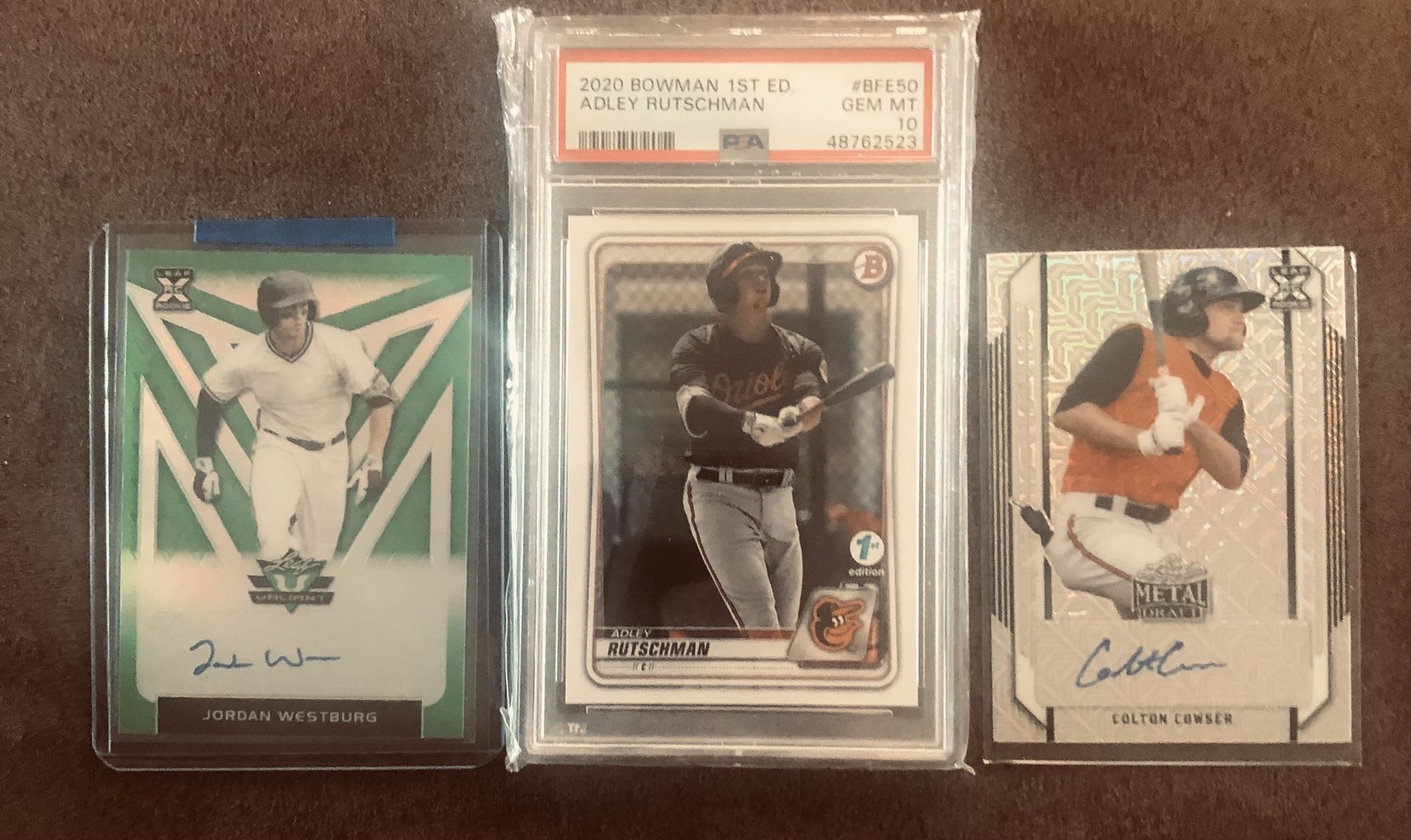 3 Baltimore Oriole’s Star Rookies -Colton Cowser -Jordan Westburg /99 Autos-Adley Rutshman PSA 10