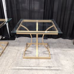Geometric Gold Metal Coffee Table with Glass Top