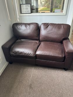 Brown Faux Leather Loveseat