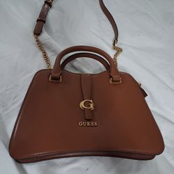 Guess Kuba Small Satchel in cognac. 
