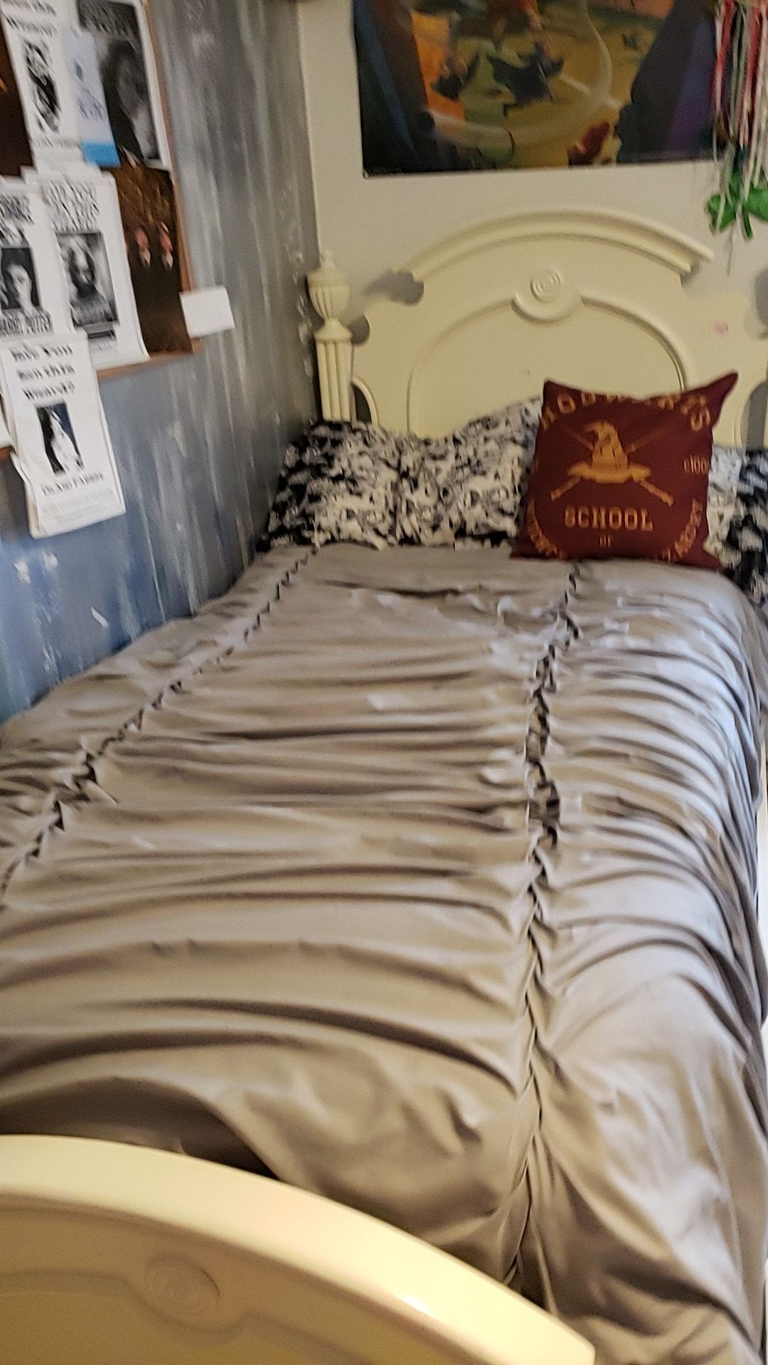 Twin bed, mattress, box spring, headboard, and footboard