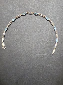 ESTATE SALE  Vintage 10K White Gold Oval Cut Swiss Blue Topaz 7.5 Link Bracelet
