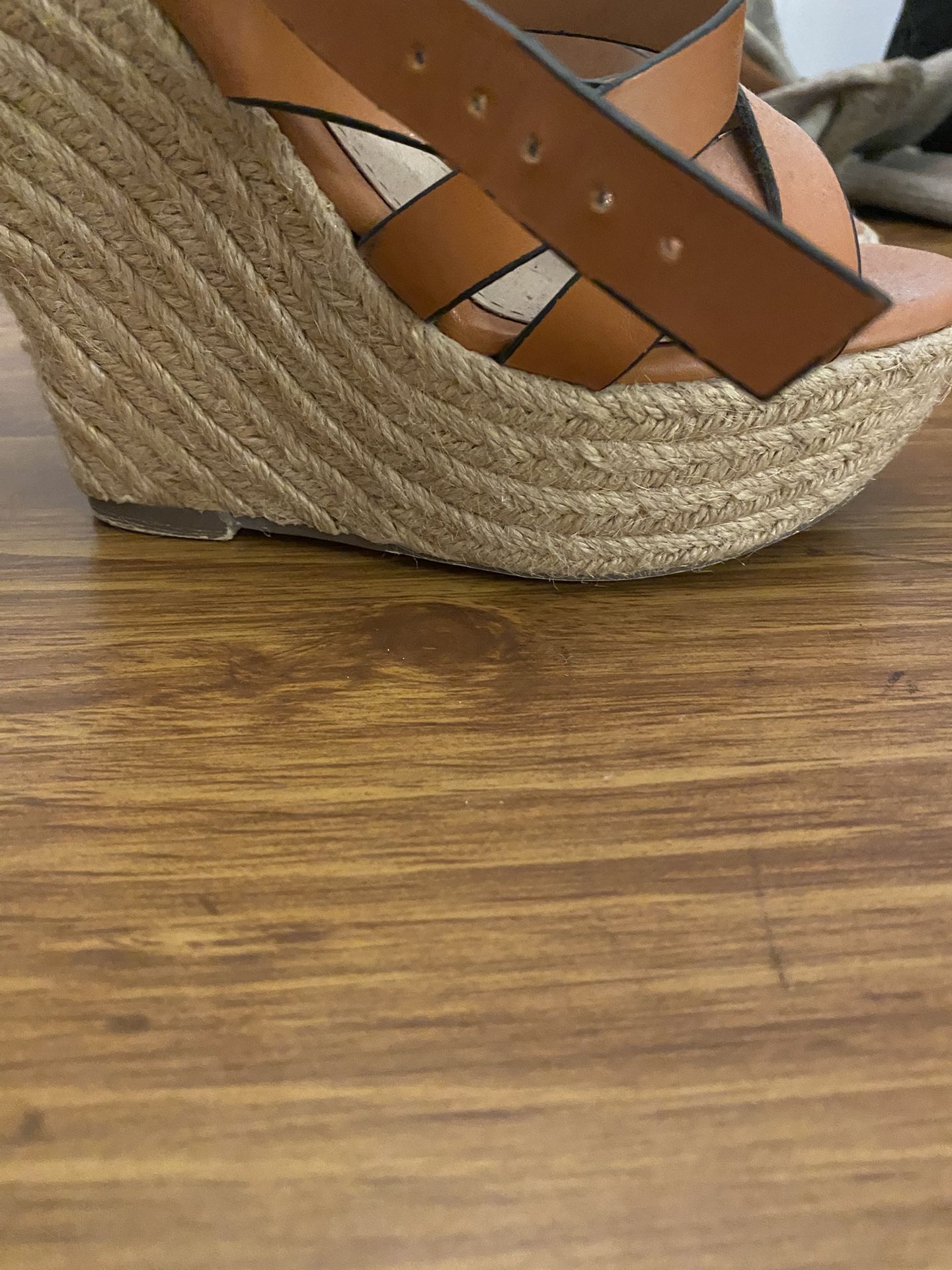 JustFab Tan Espadrille Wedge Sandals – Size 6