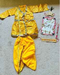 Kids Yellow Krishna Costume Set w/ Jewelry