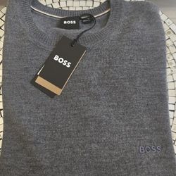 Brand New Gray Hugo Boss Knit Crew Neck Long Sleeves Men's Sweater. Size Medium