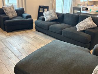 Dark Gray Fabric Sofa Set with Ottoman