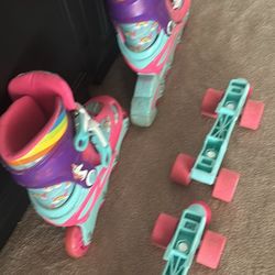 Girls Rollerblades Size 3-6 With Roller Skate Adaptation 
