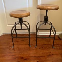 Round Wood and Metal Adjustable Swivel Stool