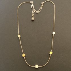 17” SilverTone Necklace With 2 Tone Square Charms