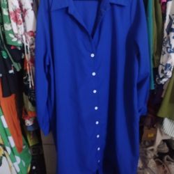Royal Blue Shirt Dress With Drawstring Bottom