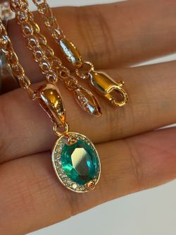 New Rose Gold Plated S925 Oval simulated emerald Necklace Pendant Vintage Style
