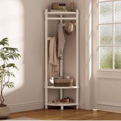 Wooden Corner Coat Rack with