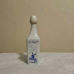Vintage White Bottle With Windmill, Whiskey Bottle Decanter