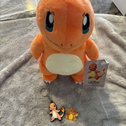 Charmander Plush With Keychain And Pin Bundle Set
