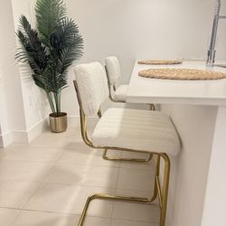 White Boucle Kitchen Stools 