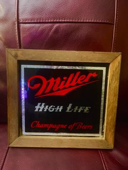 Vintage Miller High Life Bar Mirror Champagne of Beers Wood Framed 1980s 12x10